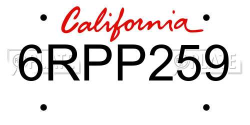 6RPP259 California License Plate