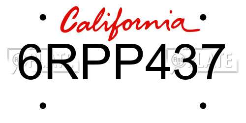 6RPP437 California License Plate