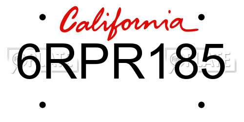 6RPR185 California License Plate