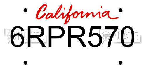 6RPR570 California License Plate