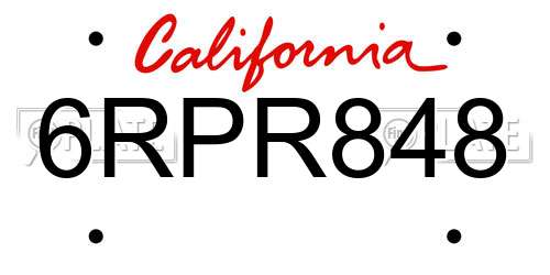 6RPR848 California License Plate