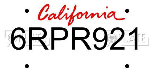 6RPR921 California License Plate