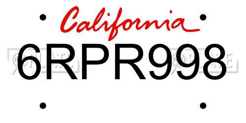 6RPR998 California License Plate