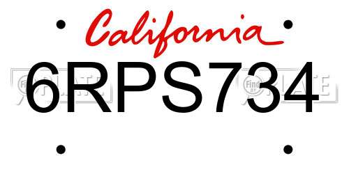 6RPS734 California License Plate