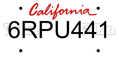 6RPU441 California License Plate