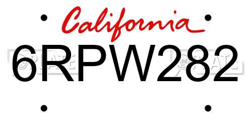 6RPW282 California License Plate