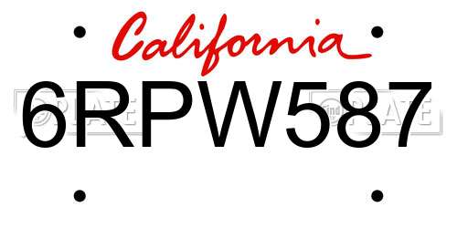 6RPW587 California License Plate