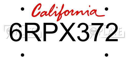 6RPX372 California License Plate