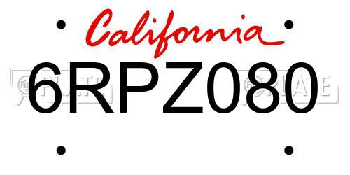 6RPZ080 California License Plate