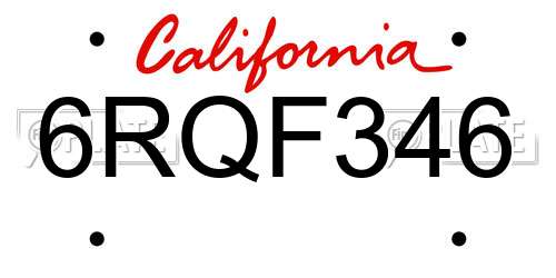 6RQF346 California License Plate