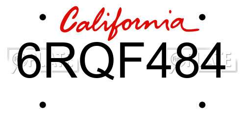 6RQF484 California License Plate