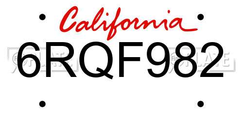 6RQF982 California License Plate