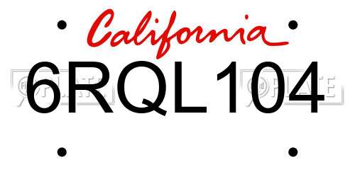 6RQL104 California License Plate