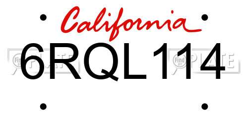 6RQL114 California License Plate