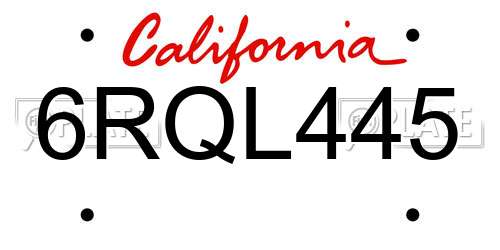 6RQL445 California License Plate