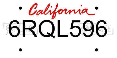 6RQL596 California License Plate