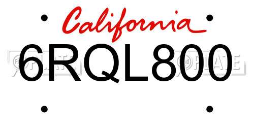 6RQL800 California License Plate