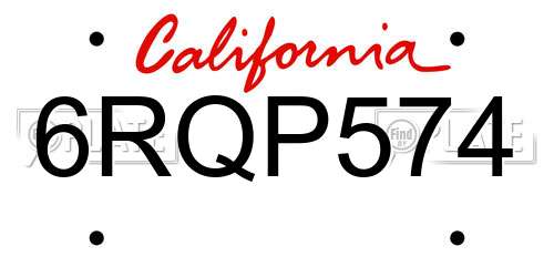 6RQP574 California License Plate