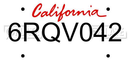 6RQV042 California License Plate