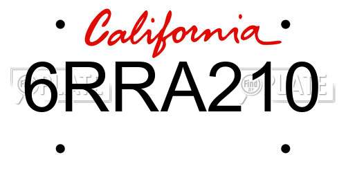 6RRA210 California License Plate
