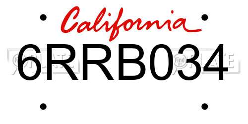 6RRB034 California License Plate