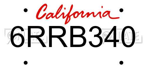 6RRB340 California License Plate
