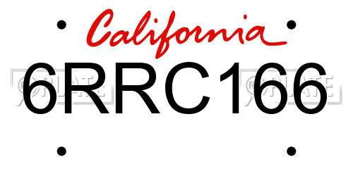 6RRC166 California License Plate