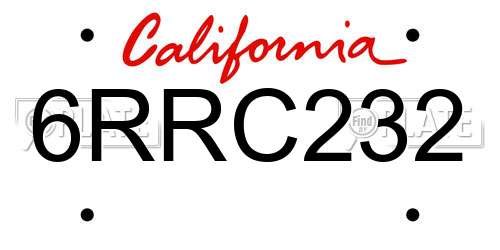 6RRC232 California License Plate