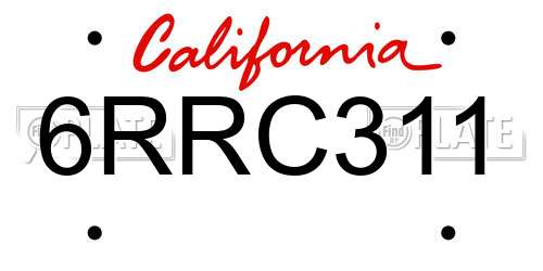 6RRC311 California License Plate
