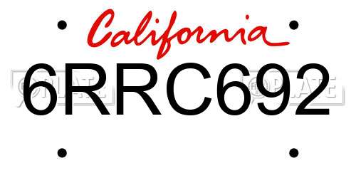 6RRC692 California License Plate