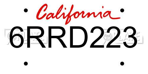 6RRD223 California License Plate