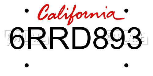 6RRD893 California License Plate