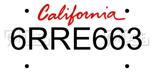 6RRE663 California License Plate