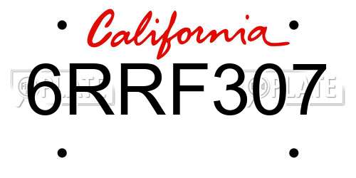 6RRF307 California License Plate