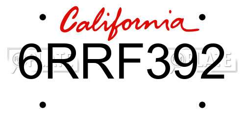 6RRF392 California License Plate