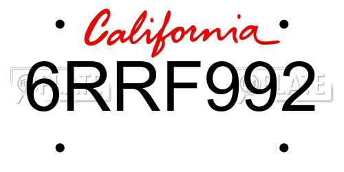 6RRF992 California License Plate