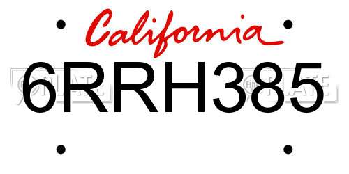 6RRH385 California License Plate
