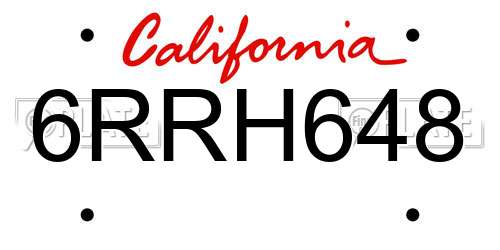 6RRH648 California License Plate