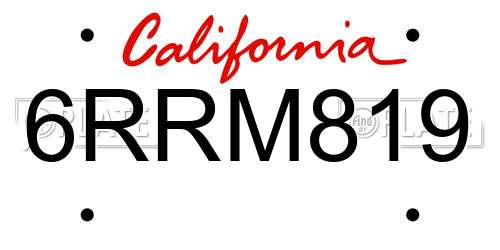 6RRM819 California License Plate