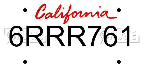 6RRR761 California License Plate
