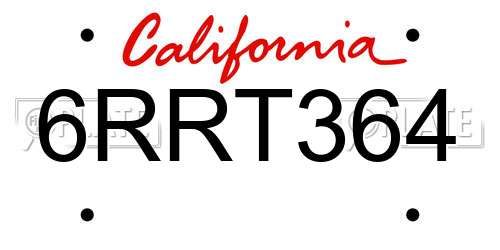 6RRT364 California License Plate