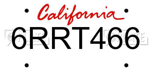 6RRT466 California License Plate