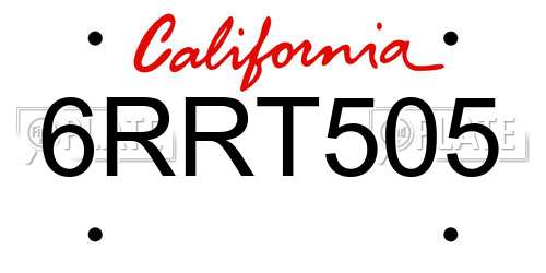 6RRT505 California License Plate