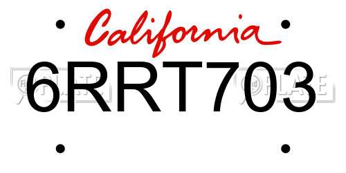 6RRT703 California License Plate