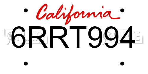 6RRT994 California License Plate