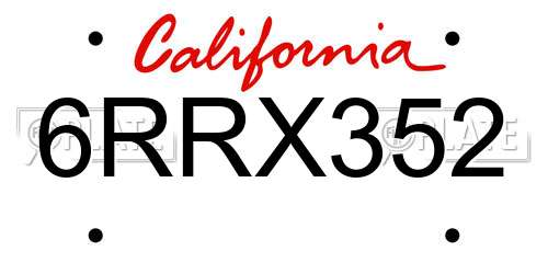 6RRX352 California License Plate