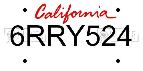 6RRY524 California License Plate
