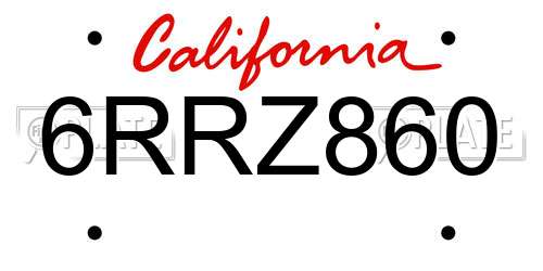6RRZ860 California License Plate