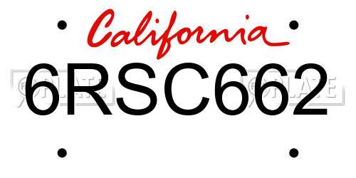 6RSC662 California License Plate