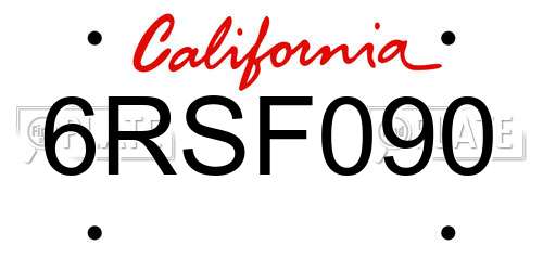 6RSF090 California License Plate